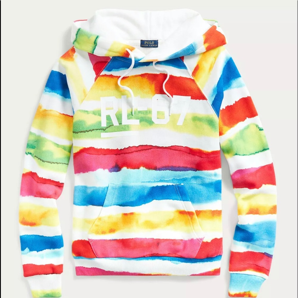 Polo Ralph Lauren RL 67 Watercolor Striped Rainbow Fleece Hoodie